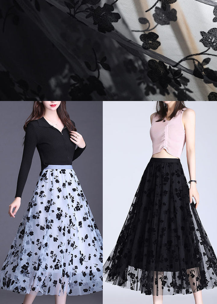 French Black Elastic Waist Print Pencil Fall Skirt - Skirts - DINIBLO 