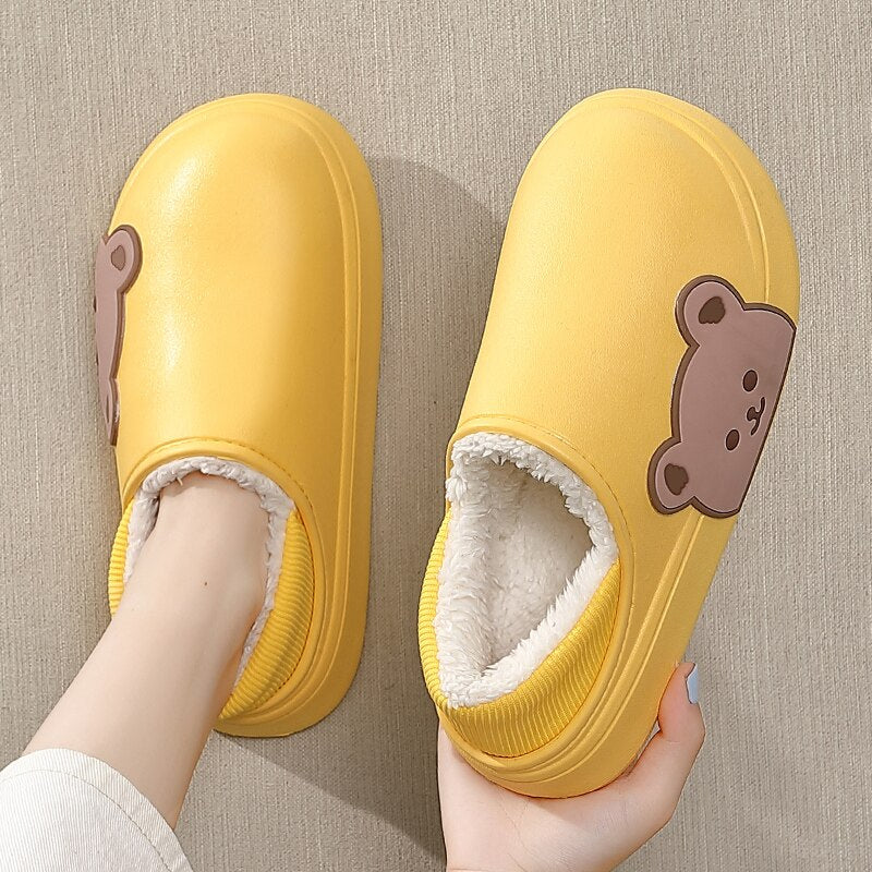 Winter Waterproof Cotton Outdoor Women Indoor Slides Soft Thick Slippers Couple Non-slip Warm Cartoon Plush Sandals -  - DINIBLO 