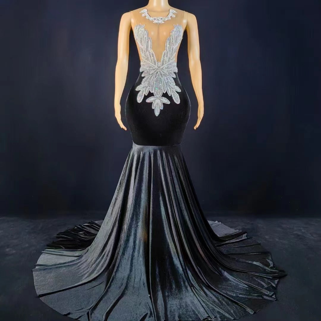 Exquisite Crystal Velvet Evening Dress - Ball Gowns - DINIBLO 