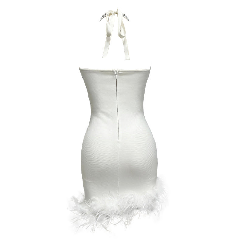 Feather Backless Mini Party Dress - Dresses - DINIBLO 