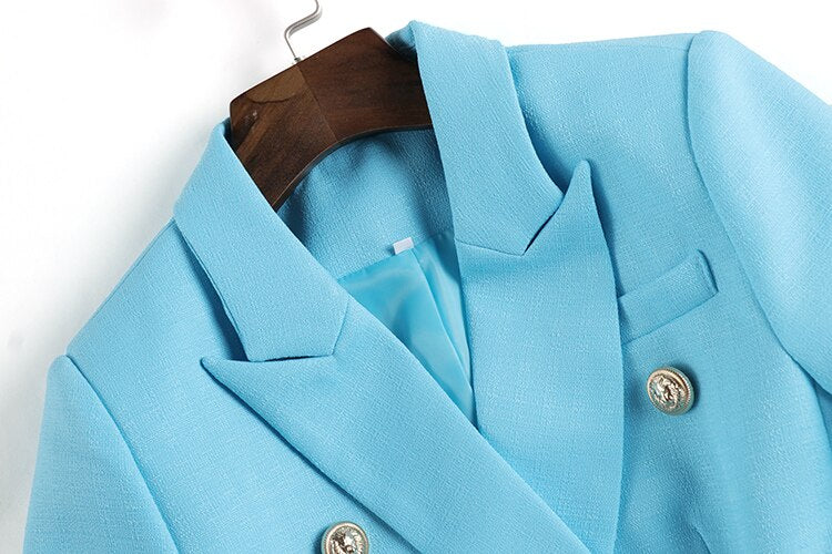 Double-breasted Sky Blue Textured Blazer -  - DINIBLO 