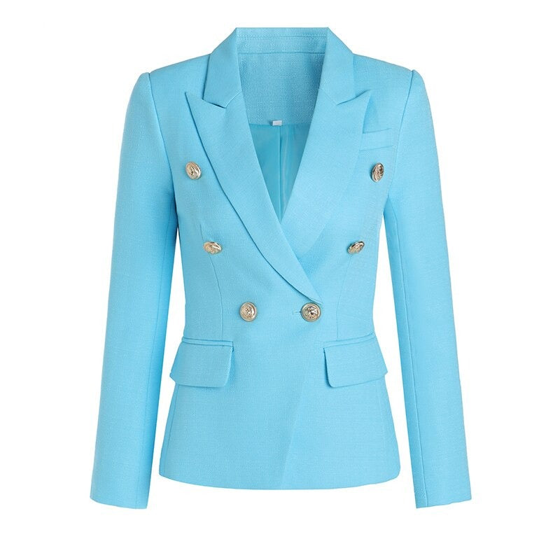 Double-breasted Sky Blue Textured Blazer -  - DINIBLO 