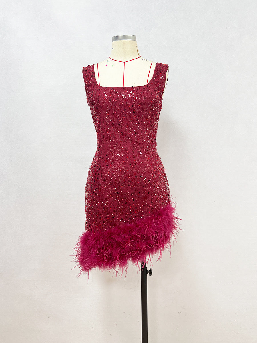 Chic Feather Sequin Mini Dresses - Dresses - DINIBLO 