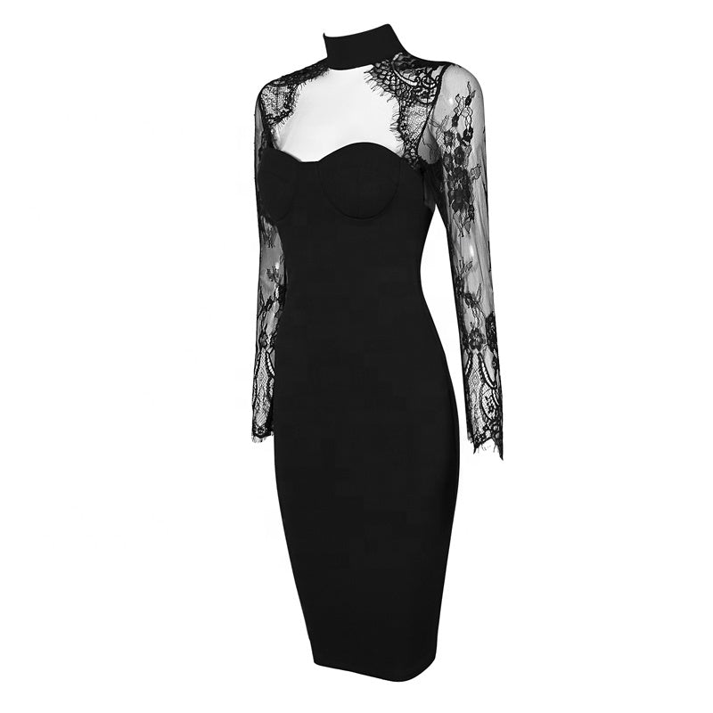 Lace Patchwork Bandage Dress - Dresses - DINIBLO 