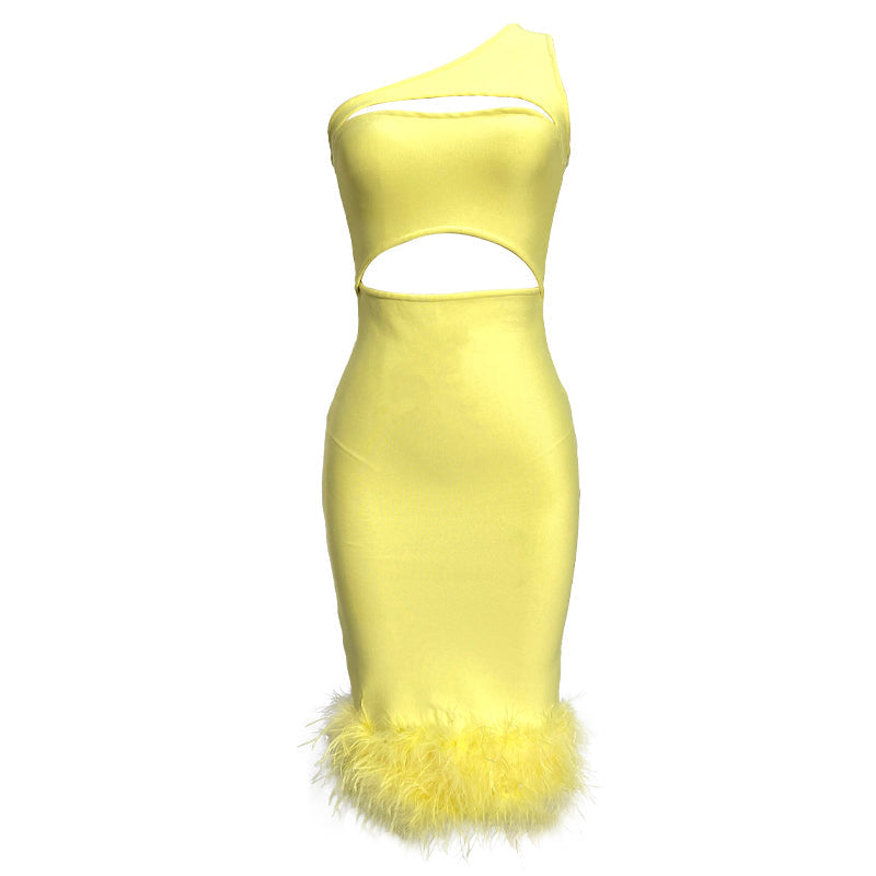 Elegant Bandage Dress With Feathers - Dresses - DINIBLO 