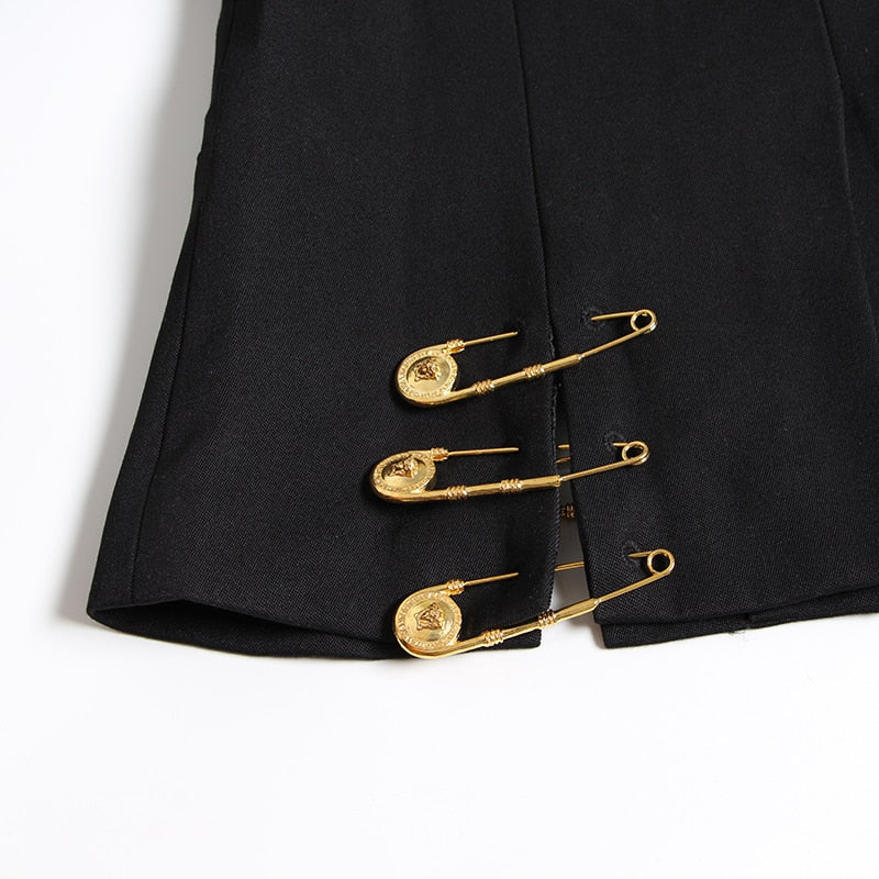 Black Blazer With Golden Safety Pin Trims -  - DINIBLO 