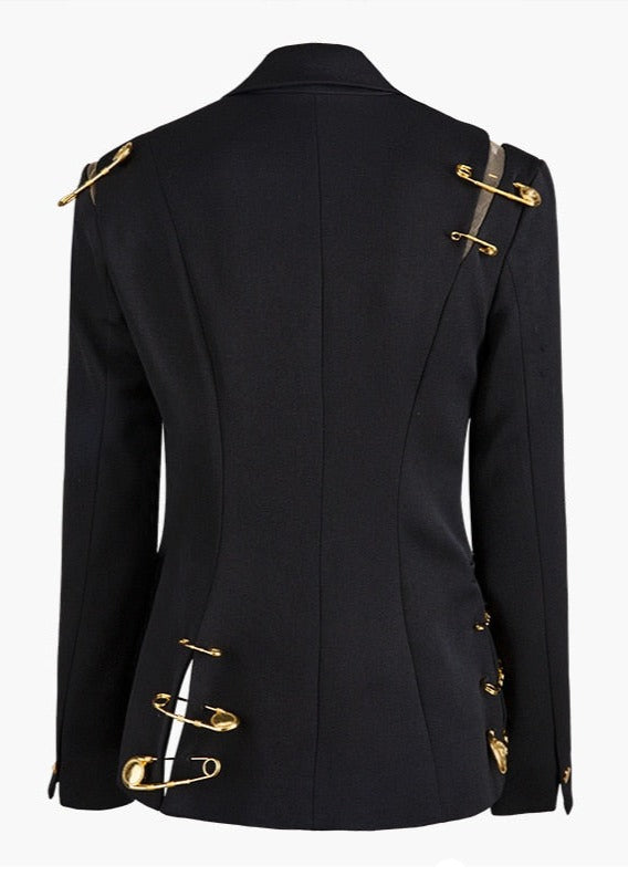 Black Blazer With Golden Safety Pin Trims -  - DINIBLO 