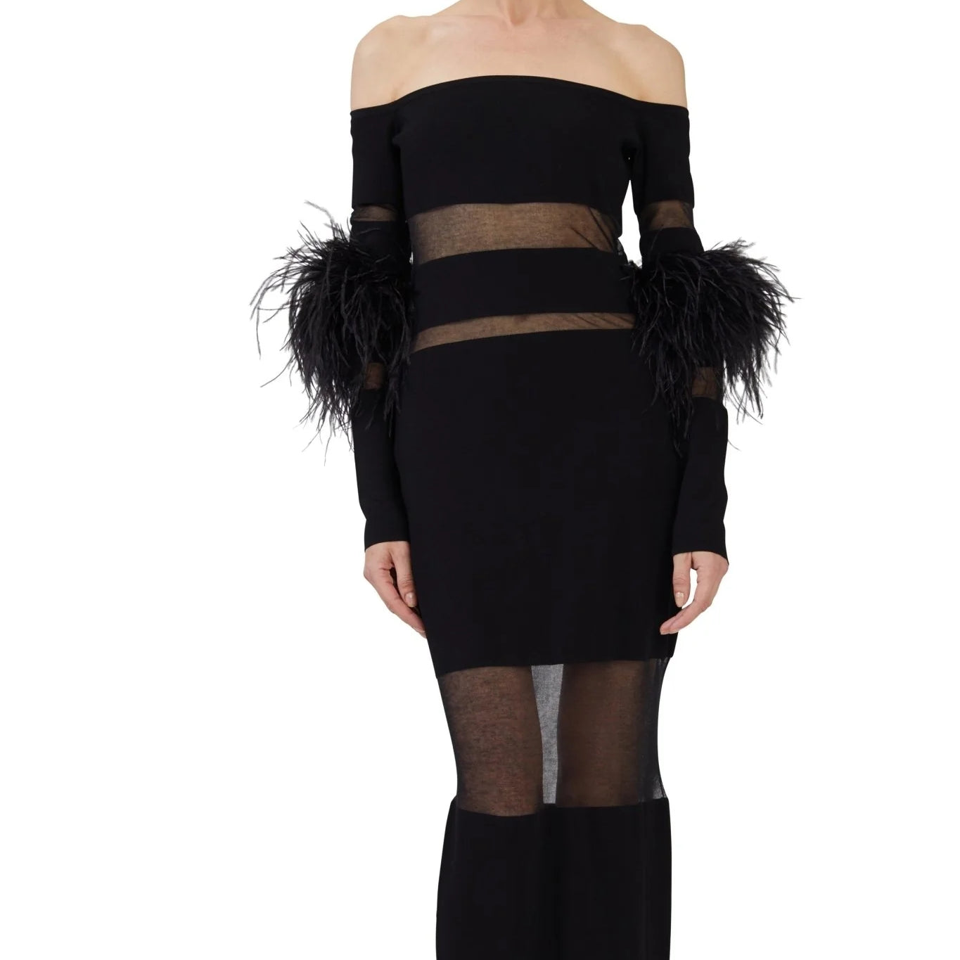 Stylish Feather Dress Off Shoulder - Dresses - DINIBLO 