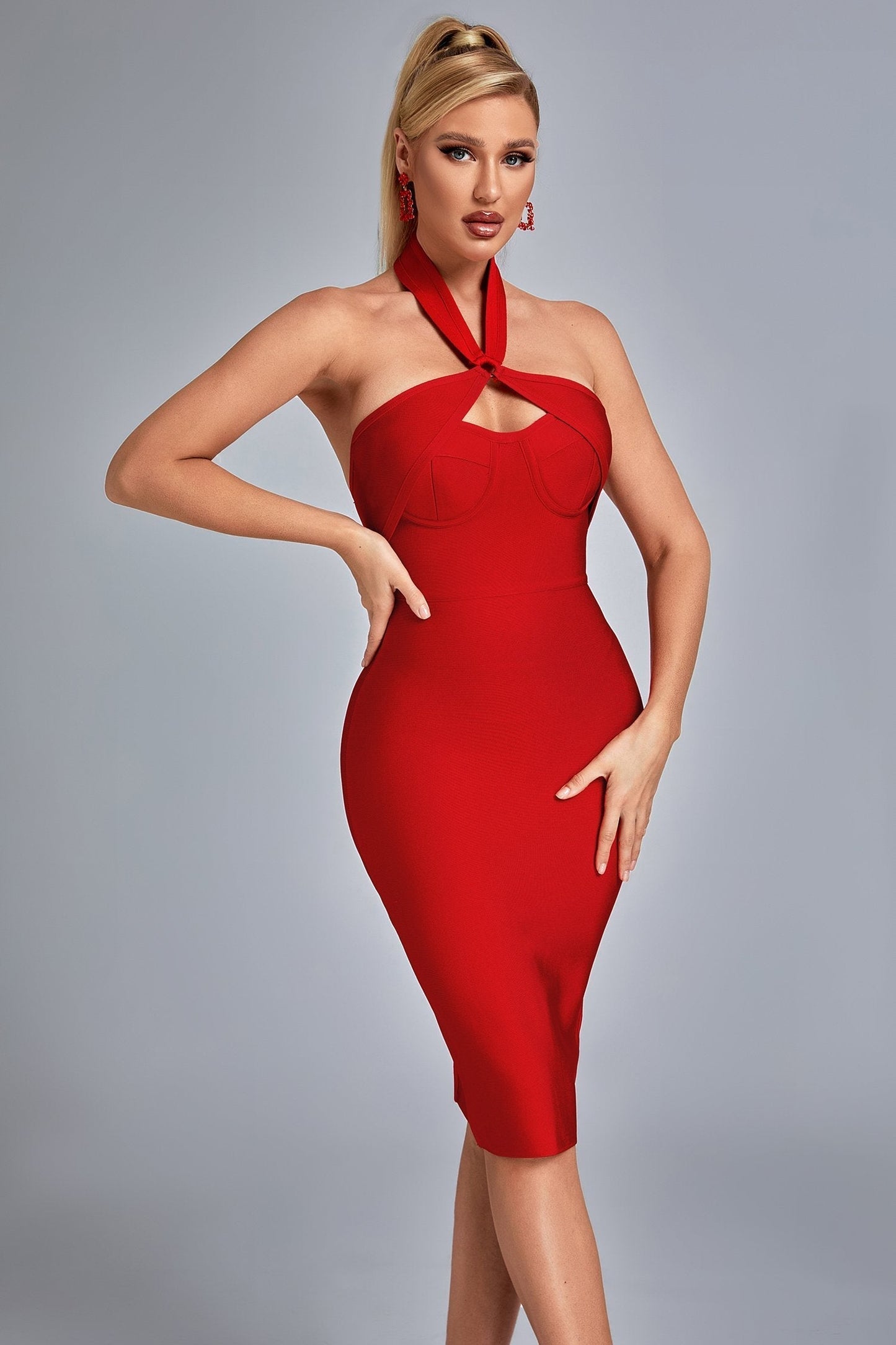 Backless Red Midi Bandage Dress - Dresses - DINIBLO 