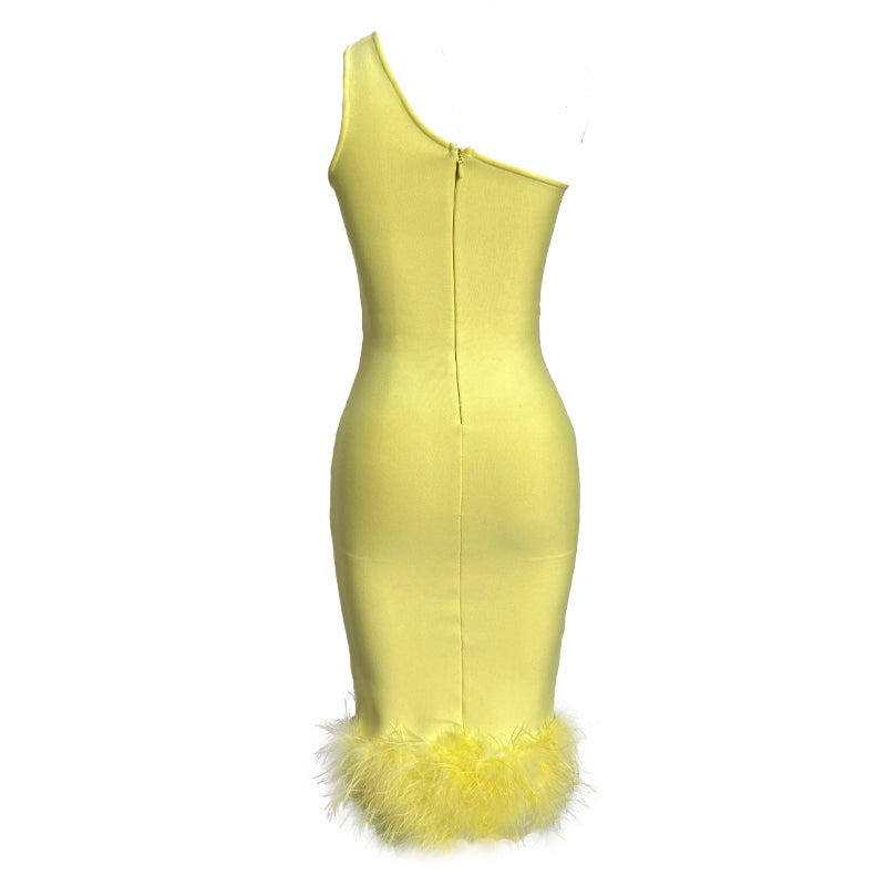 Elegant Bandage Dress With Feathers - Dresses - DINIBLO 