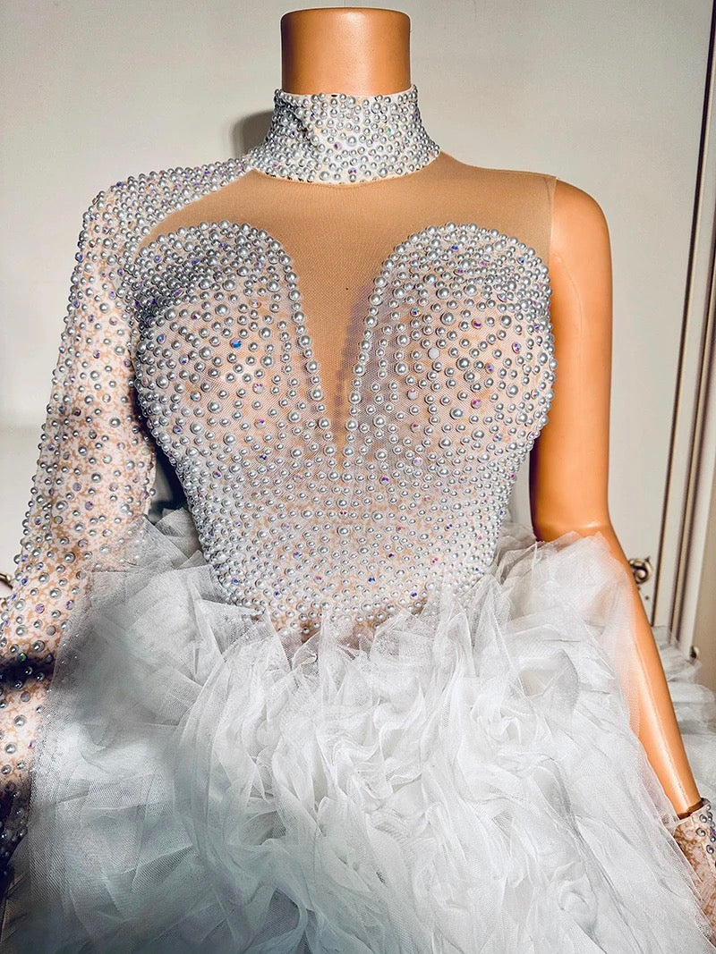 Handmade Pearl Crystal Mesh Luxury Dress - Ball Gowns - DINIBLO 