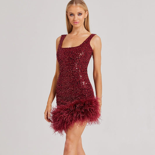 Chic Feather Sequin Mini Dresses - Dresses - DINIBLO 