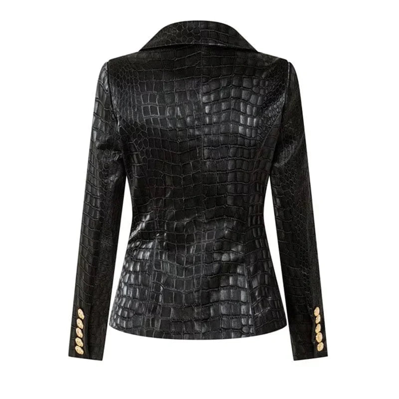 The Everglades Faux Leather Long Sleeve Blazer - 0 - DINIBLO 