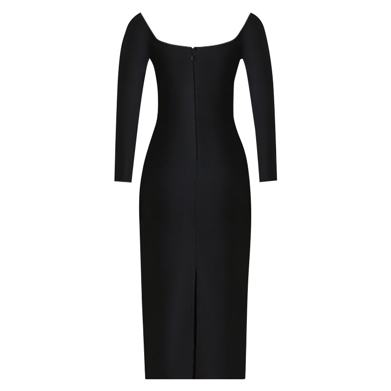 Black Elegant Long Sleeve Bodycon Dress - Dresses - DINIBLO 