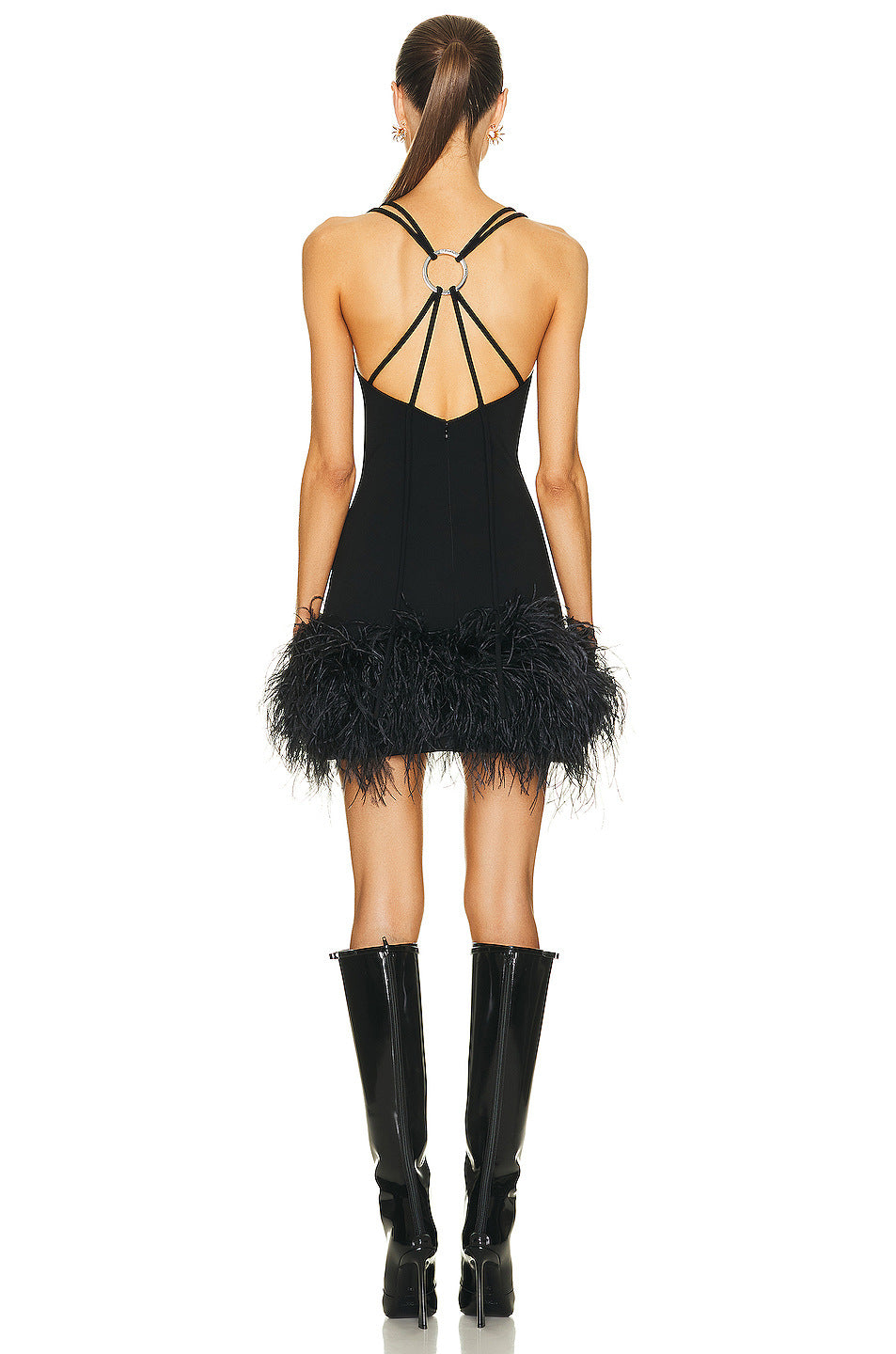 Black Spaghetti Strap Feather Dress - Dresses - DINIBLO 