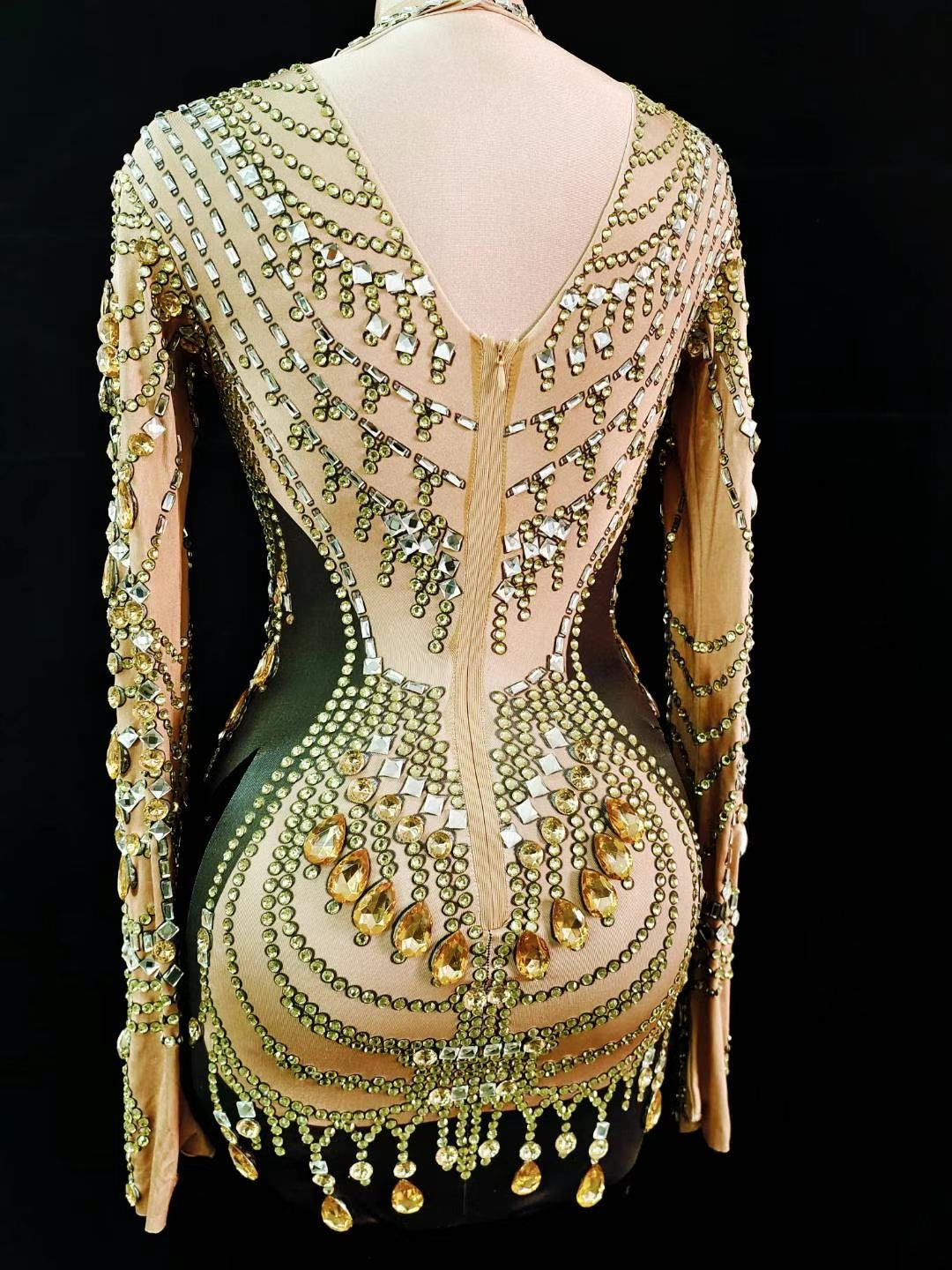 Handmade Gold Crystal Velvet Gown - Dresses - DINIBLO 