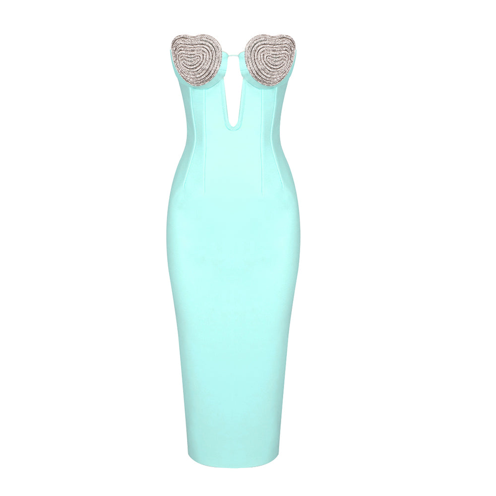 Crystal Beaded Sleeveless Midi Bodycon Dress - Dresses - DINIBLO 