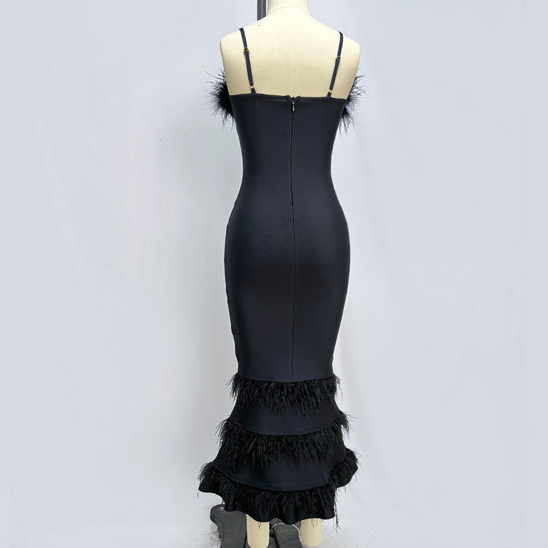 Midi Elegant Feather Dress - Dresses - DINIBLO 