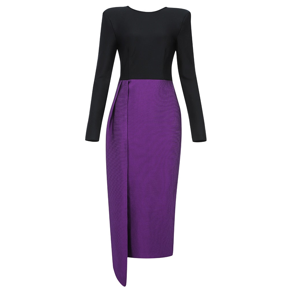 Black and Purple Bodycon Midi Dress -  - DINIBLO 