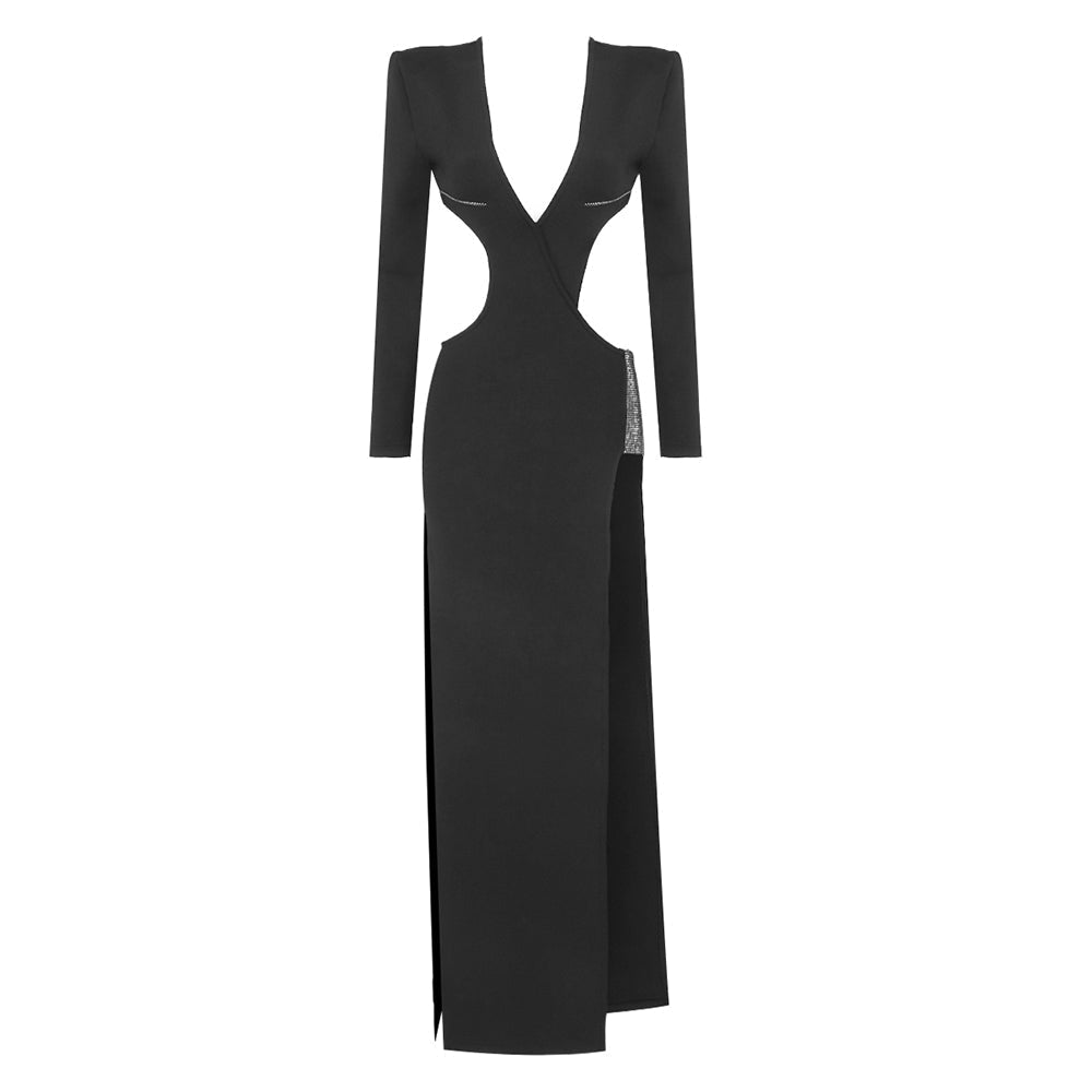 Sophisticated Black High Slit Party Dress - Dresses - DINIBLO 