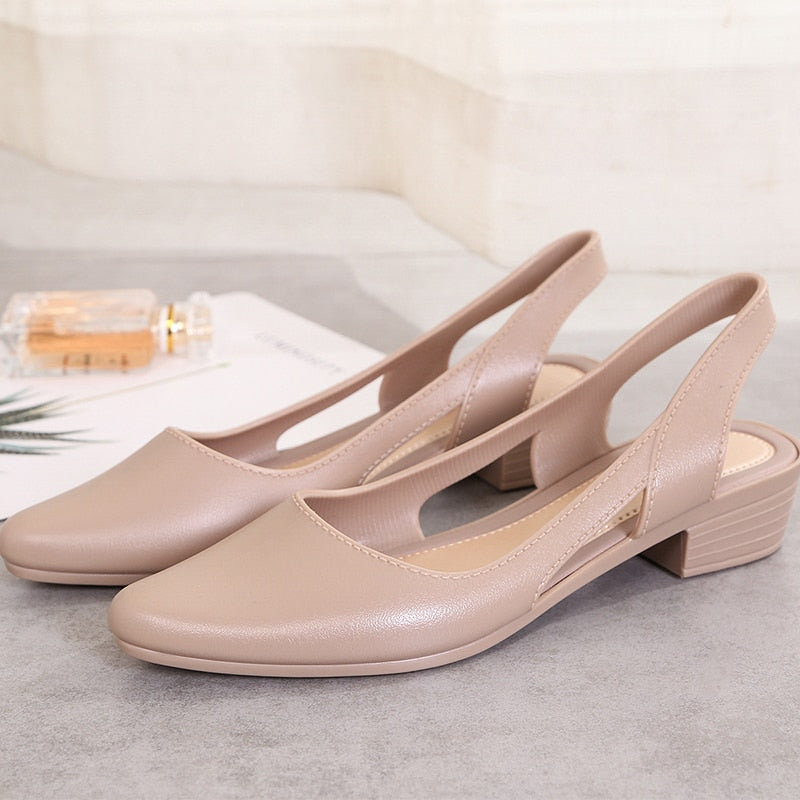 Women Sandals Pointed Toe Chunky Med High Heels -  - DINIBLO 