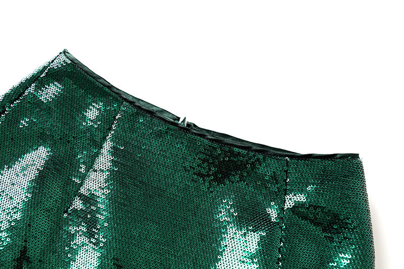 Green Sequin Feathers Two-Piece Set - Skirt Sets - DINIBLO 