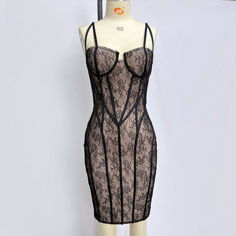 Chic Lace Spaghetti Strap Party Dress - Dresses - DINIBLO 