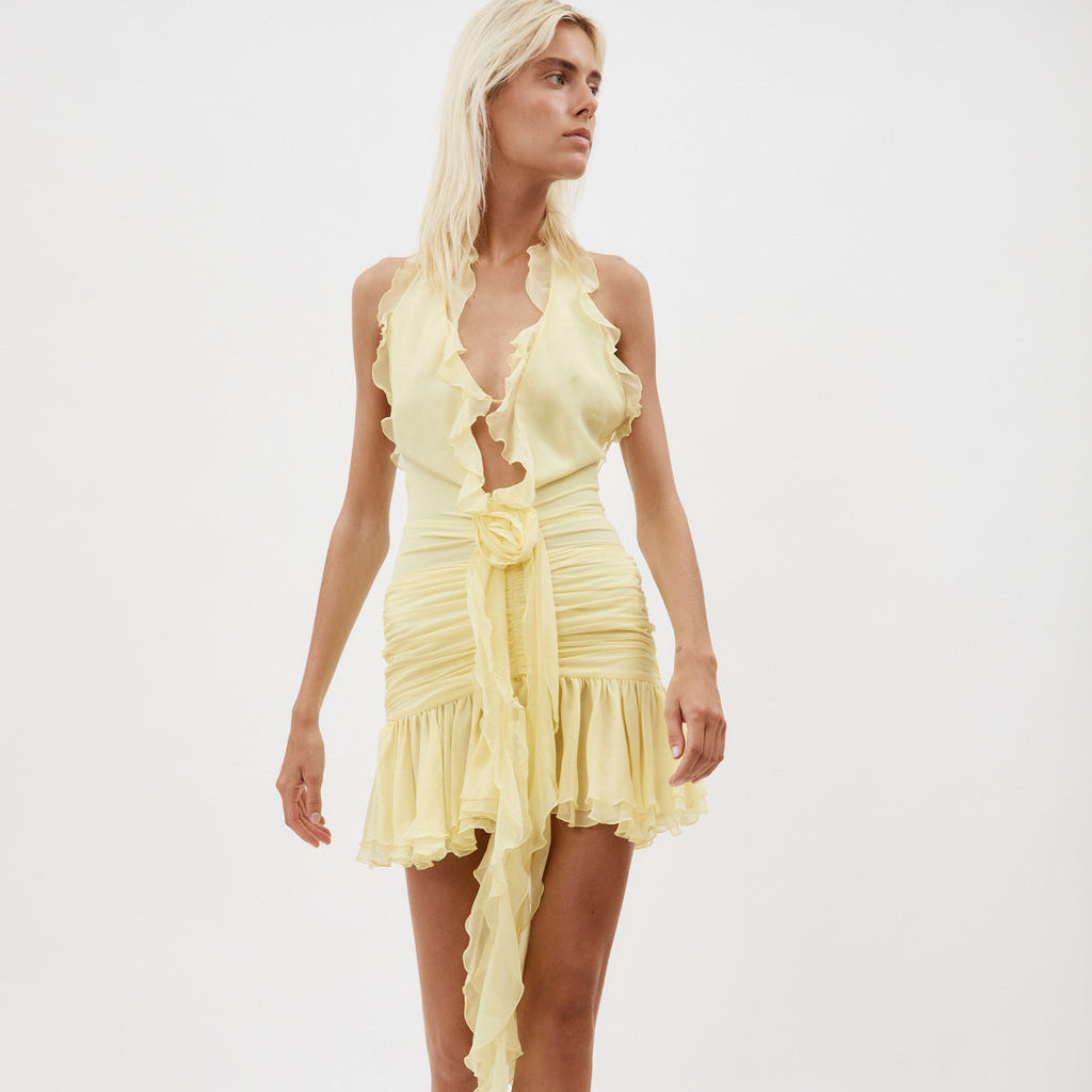 Flower Mesh Halter Dress - Dresses - DINIBLO 