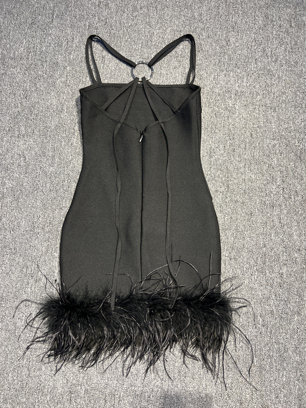 Black Spaghetti Strap Feather Dress - Dresses - DINIBLO 