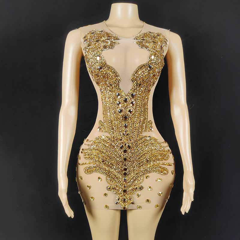 Luxury Sparkling Diamond Golden Dress - Dresses - DINIBLO 