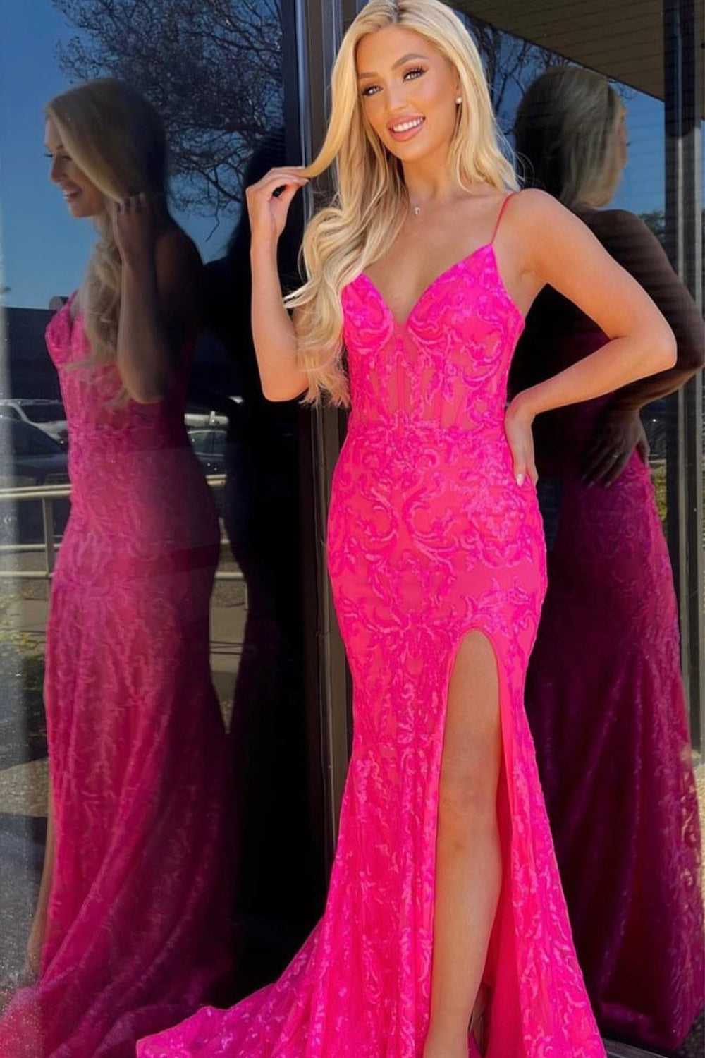 Lakelynn |Mermaid Spaghetti Straps Sequined Lace Prom Dress - Prom Dress - DINIBLO 