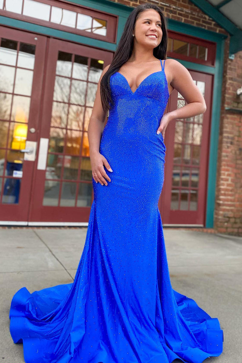 Lilly |Sparkly Mermaid V Neck Beaded Satin Long Prom Dress - Prom Dress - DINIBLO 