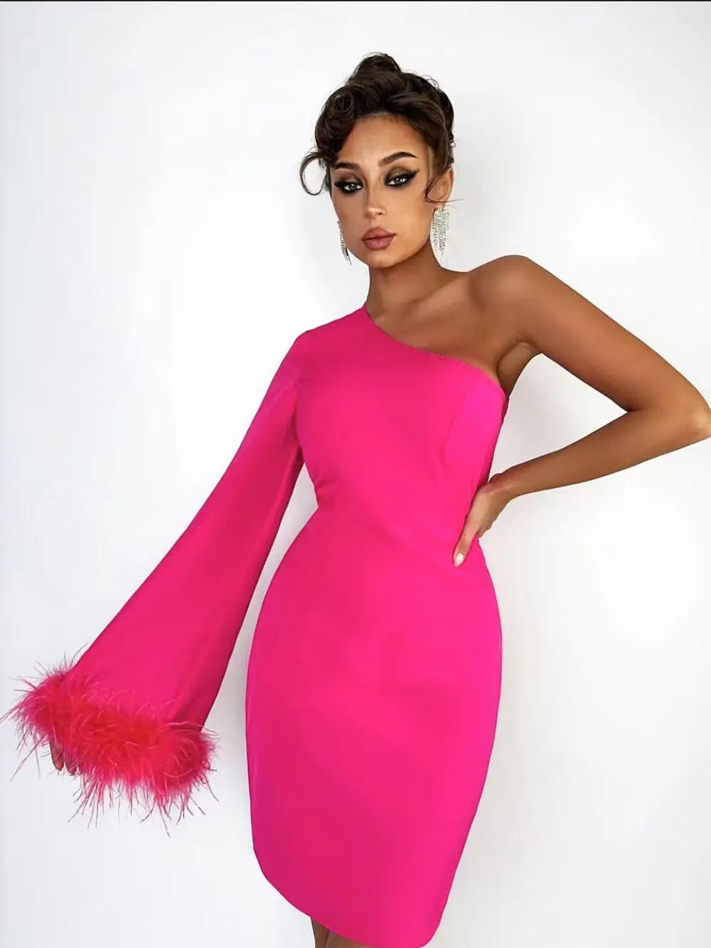 One Shoulder Long Sleeve Celebrity Dress - Dresses - DINIBLO 