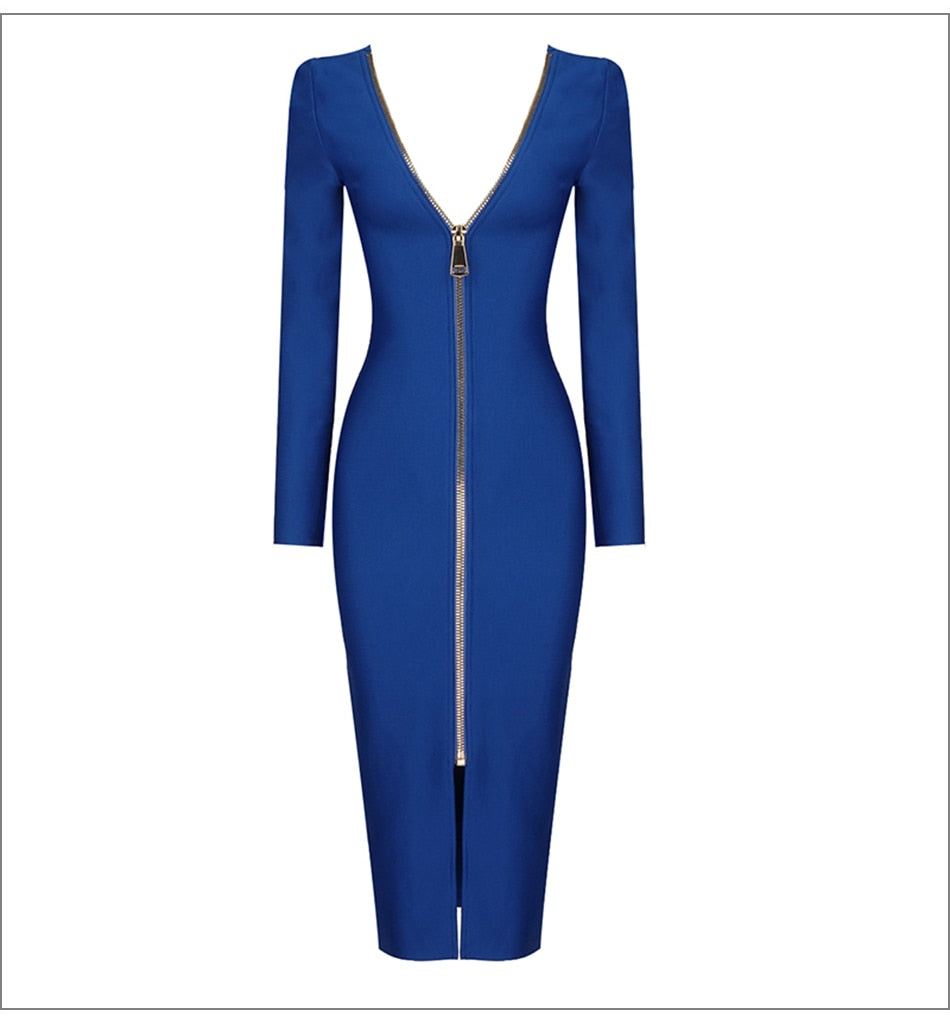 Open Back Blue Midi Dress -  - DINIBLO 