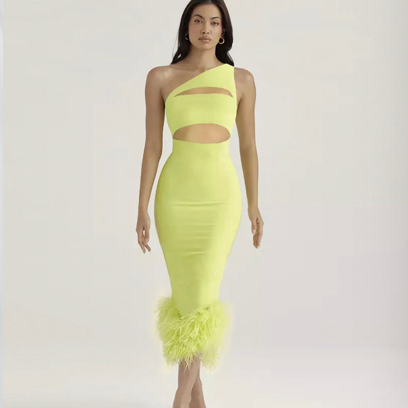 Elegant Bandage Dress With Feathers - Dresses - DINIBLO 