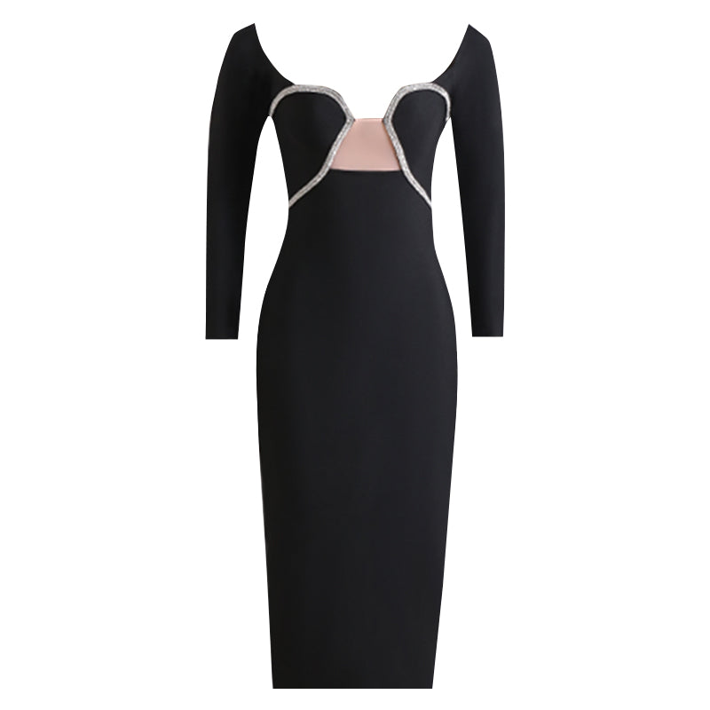 Black Elegant Long Sleeve Bodycon Dress - Dresses - DINIBLO 