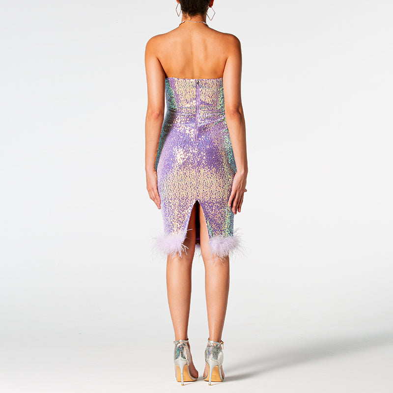 Strapless Sparkle Sequin Feather Dress - Dresses - DINIBLO 