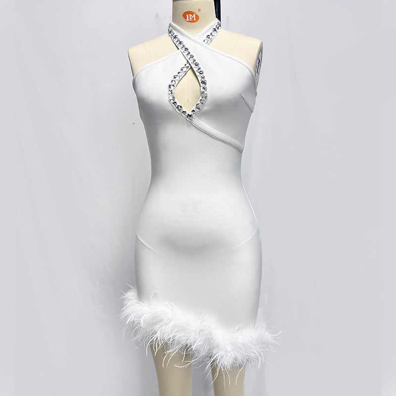 Feather Backless Mini Party Dress - Dresses - DINIBLO 