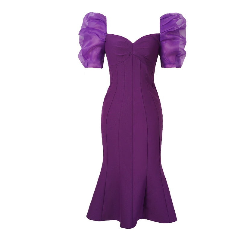 Pleated Puff Sleeve Purple Ball Gown - Dresses - DINIBLO 