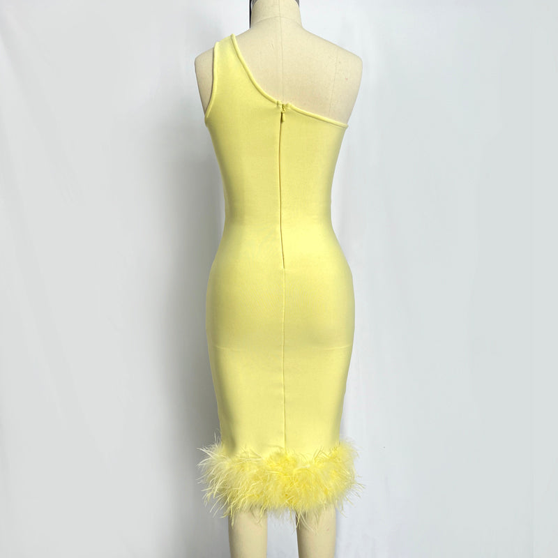 Elegant Bandage Dress With Feathers - Dresses - DINIBLO 