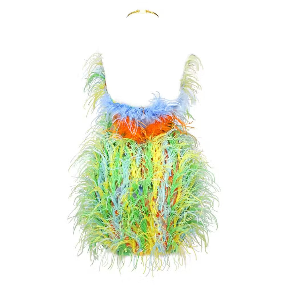 Chic Colorful Feather Mini Dress -  - DINIBLO 