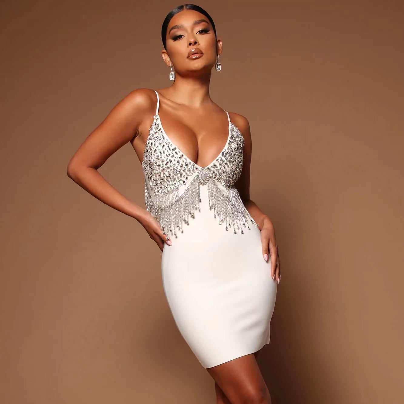 Mini Bodycon Rhinestone Dress - Dresses - DINIBLO 