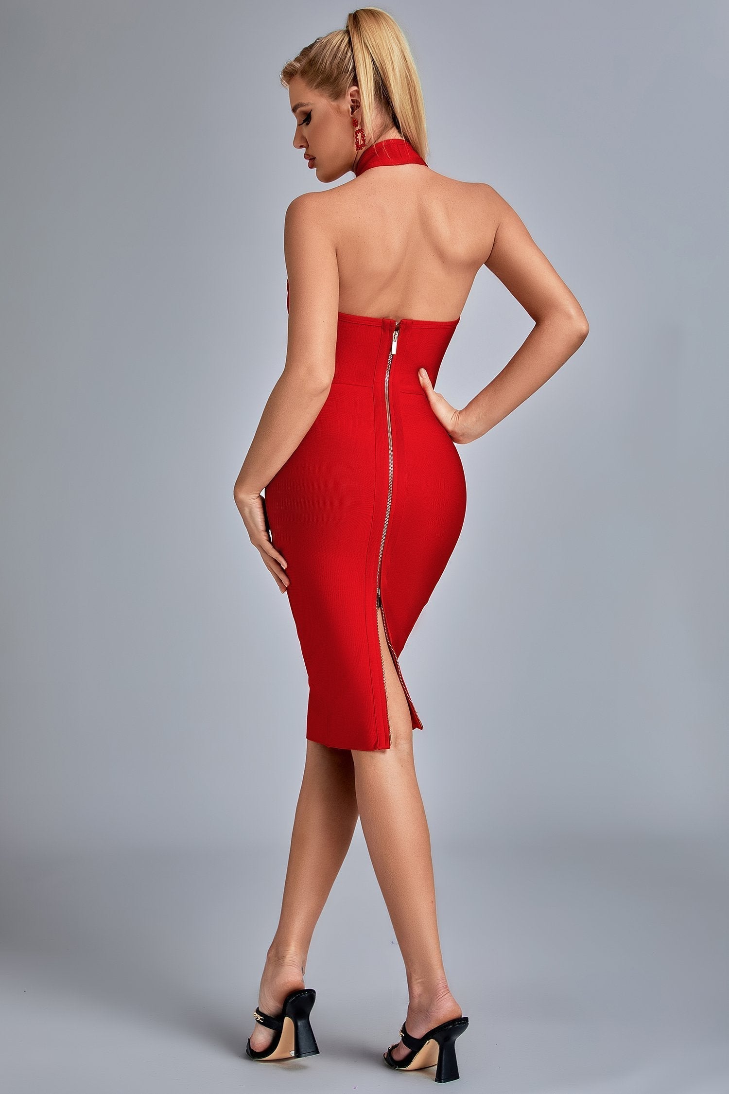 Backless Red Midi Bandage Dress - Dresses - DINIBLO 