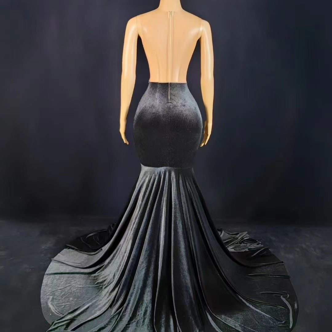 Exquisite Crystal Velvet Evening Dress - Ball Gowns - DINIBLO 