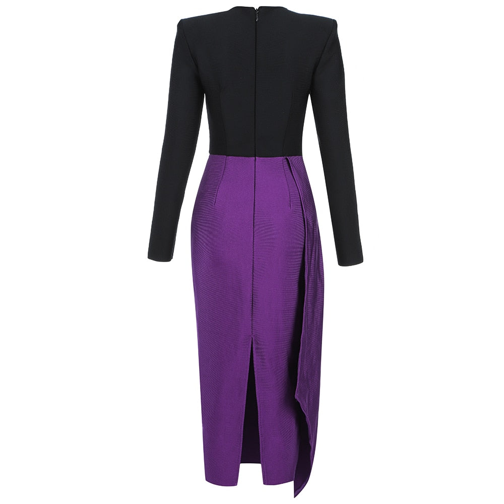 Black and Purple Bodycon Midi Dress -  - DINIBLO 