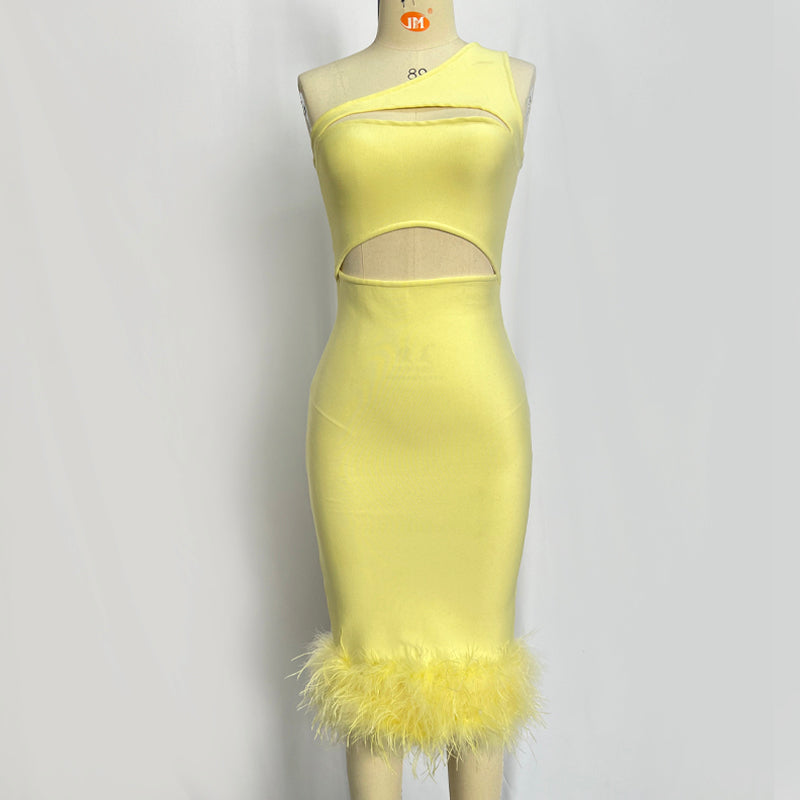 Elegant Bandage Dress With Feathers - Dresses - DINIBLO 