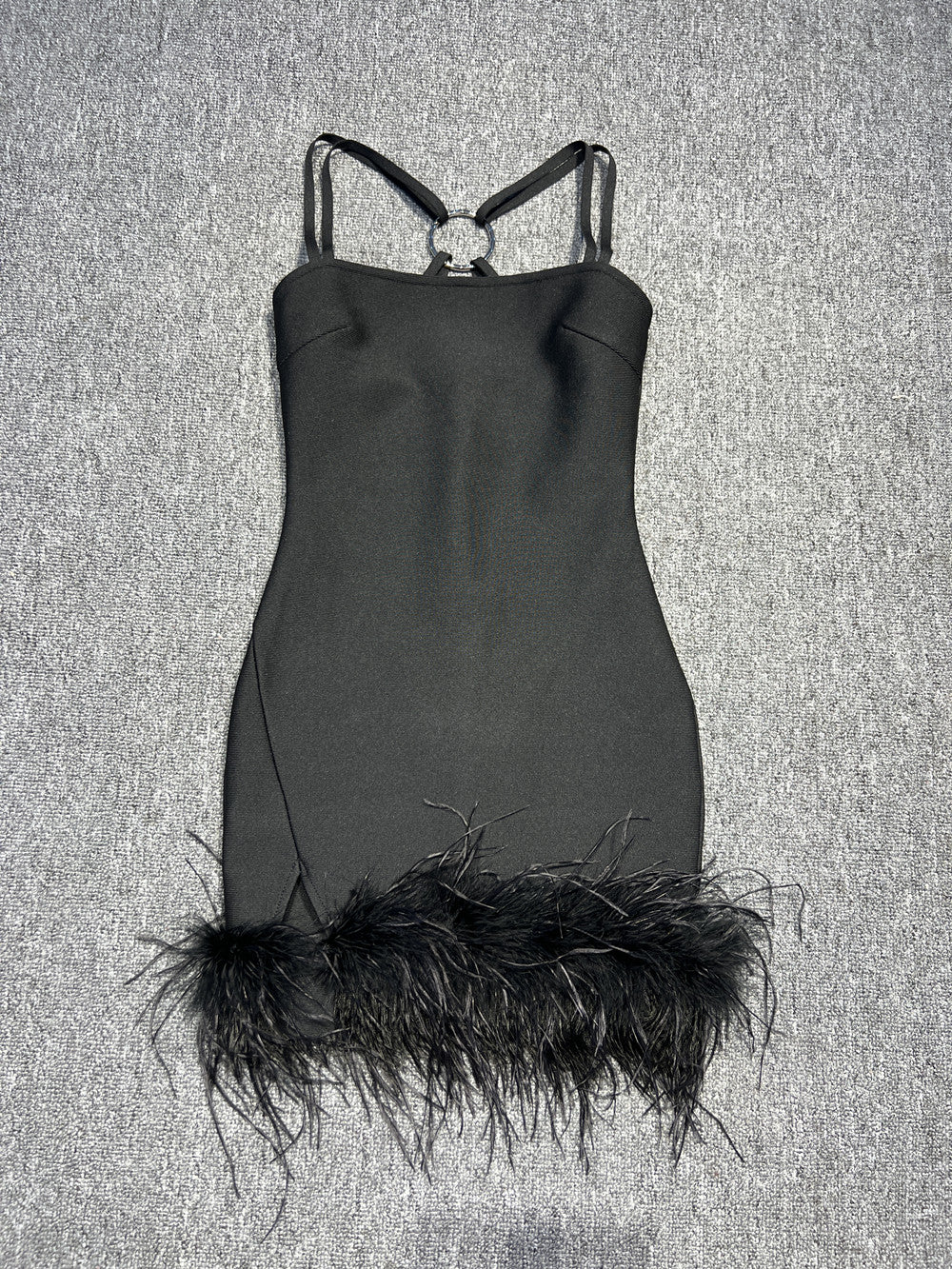 Black Spaghetti Strap Feather Dress - Dresses - DINIBLO 