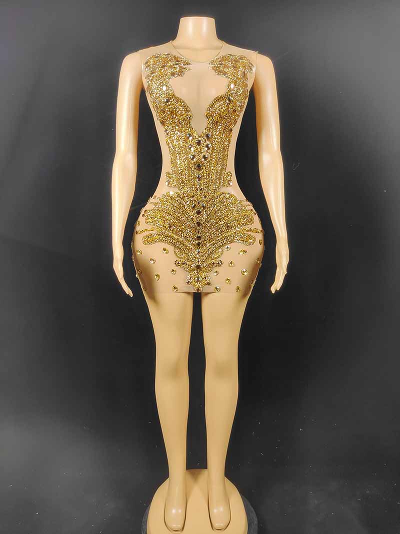 Luxury Sparkling Diamond Golden Dress - Dresses - DINIBLO 