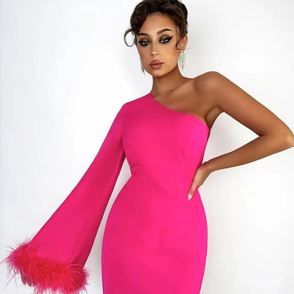 One Shoulder Long Sleeve Celebrity Dress - Dresses - DINIBLO 