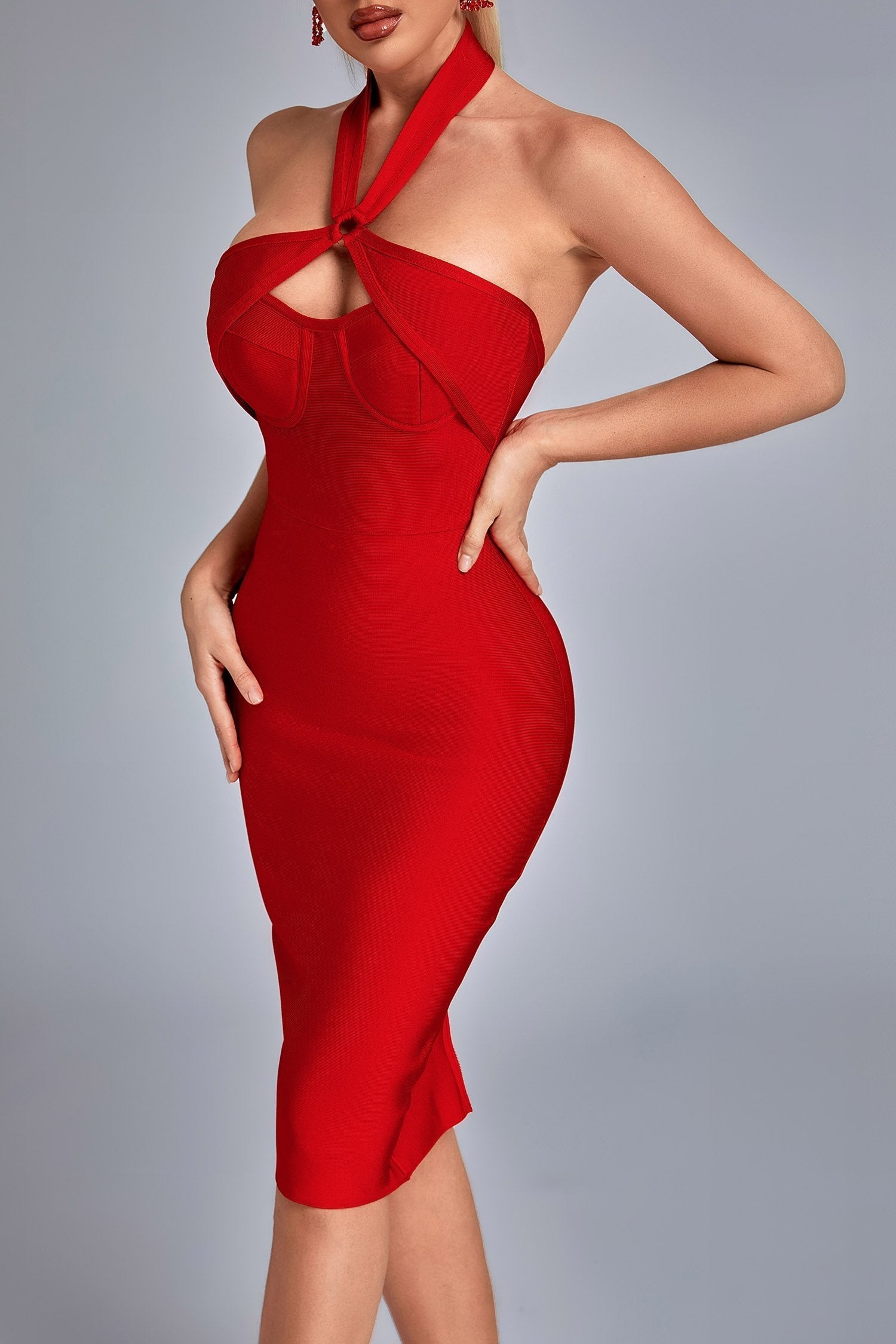 Backless Red Midi Bandage Dress - Dresses - DINIBLO 